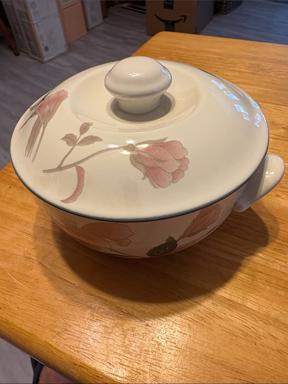 Mikasa Silk Flowers Covered Casserole - Cream and Pink